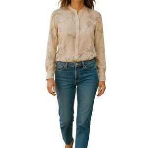 Forte Forte Cream Lily Print Italy Silk Blend Button Front Shirt Size 0